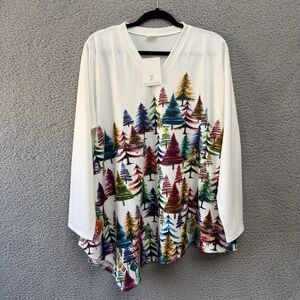 (Hole)Et'Lois Tunic 1X Multicolor Womens Top Christmas Pine Tree Soft Knit USA